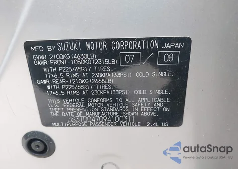 2009 Suzuki Grand Vitara Luxury из США, поврежденный, VIN JS3TD047094100311